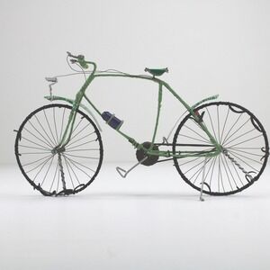 Handmade Recycled Wire Bicycle Sculpture Green Miniature Bike Folk Art Decor
